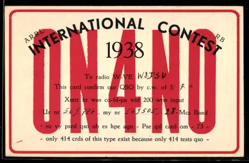 AK Radio ON4NO, International Contest 1938