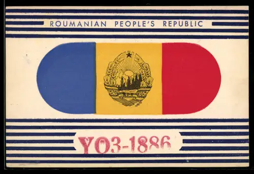 AK Buzau, Radio YO3-1886, rumänische Flagge
