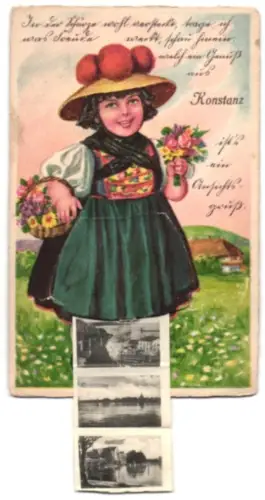 Leporello-AK Konstanz, Panorama, Rathaus und Münster