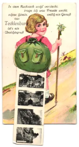 Leporello-AK Tecklenburg, Gesamtansicht, Kriegerdenkmal und Genesungsheim