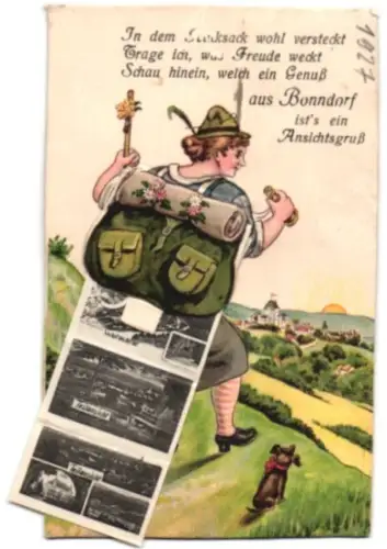 Leporello-AK Bonndorf, Panorama und verschiedene Partien in der Neustrasse