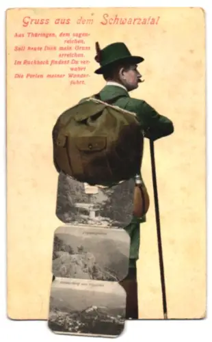 Leporello-AK Blankenburg /Schwarzatal, Hotel Lösche`s Hall, Hotel Weidmannsheil, Burgruine Greifenstein