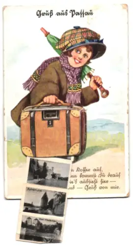 Leporello-AK Passau, Residenzplatz, OTtalansicht und Kachletstufe