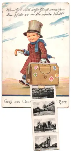 Leporello-AK Clausthal-Zellerfeld /Harz, Panorama von der Bremerhöhe, Marktkirche und Ehrenmal