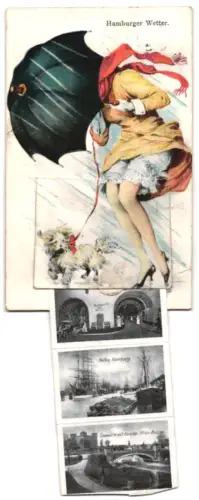 Leporello-AK Hamburg, Partie am Jungfernstieg, Rathaus und Hauptbahnhof