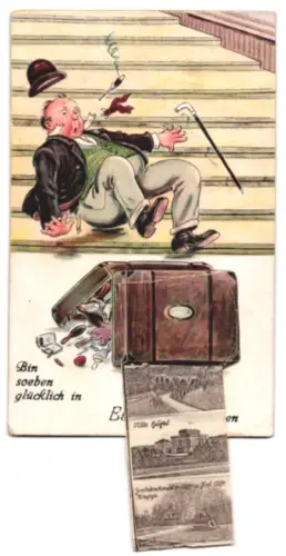 Leporello-AK Essen, Hauptbahnhof, Burgplatz mit Münsterkirche, Krupp`sches Erholungsheim