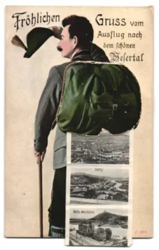 Leporello-AK Hann. Münden /Wesertal, Ansichten von Carlshafen, Holzminden, Hameln, Schloss Fürstenberg