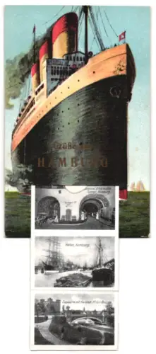 Leporello-AK Hamburg, Elbtunnel, Hauptbahnhof, Deichstrassen-Fleet, Seewarte mit Kersten-Miles-Brücke