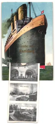 Leporello-AK Hamburg-St.Pauli, St. Pauli-Landungsbrücken, Uhlenhorster Fährenhaus, Elbtunnel, Hauptbahnhof