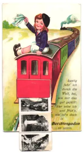 Leporello-AK Berchtesgaden, Watzmann, Obersee, Stiftskirche, Familie Watzmann mit Gesichtern, Almbachklamm