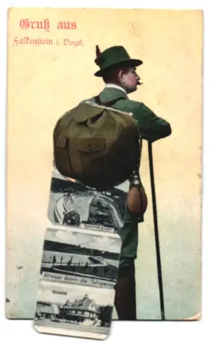 Leporello-AK Falkenstein i. Vogtl., Oberförsterei, Wendelstein, Sperrmauer der Talsperre, Hanneloh