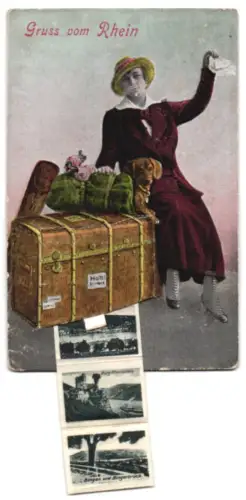 Leporello-AK Bingen /Rhein, Drususbrücke, Nationaldenkmal auf dem Niederwald, Mäuseturm und Burg Ehrenfels