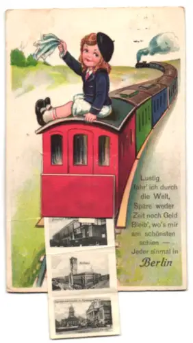 Leporello-AK Berlin, Schloss und Schlossbrücke, Bahnhof Friedrichstrasse, Unter den Linden, Siegessäule