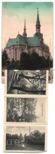 Leporello-AK Wolfenbüttel, Hauptkirche, Kl. Venedig, Schlossbrücke, Schlosshof, Herzog August Brunnen