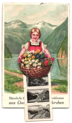 Leporello-AK Garmisch-Partenkirchen, Kreuzeckhaus, Floriansplatz, Badersee, Partnach-Klamm