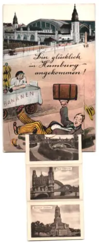 Leporello-AK Hamburg, Hauptbahnhof, Uhlenhorster Fährhaus, Deichstrassen-Fleet