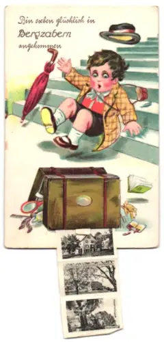 Leporello-AK Bergzabern, Schloss, Marktplatz, Kurhaus Westenhöfer, Philosophenweg