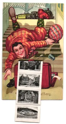 Leporello-AK Heidelberg, Totalansicht, Liselotteplatz und Alte Brücke mit Schloss