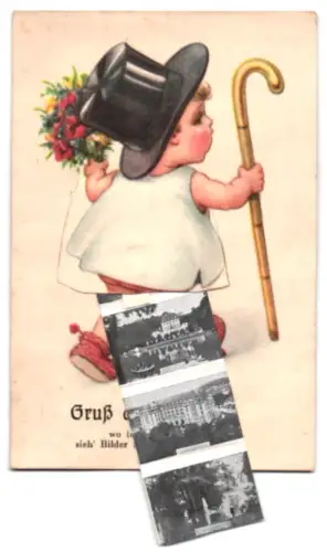 Leporello-AK Nauheim, Kurhaus, Badezelle und Trinkbrunnenanlage