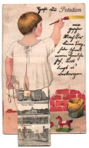 Leporello-AK Potsdam, Panorama, Stadtschloss und Grosse Fontäne