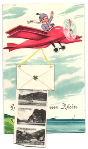 Leporello-AK Mainz, Nationaldenkmal, Bingen und Ruine Ehrenfels