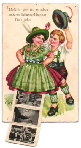 Leporello-AK Ettal, Totalansicht, Kloster und Basilika