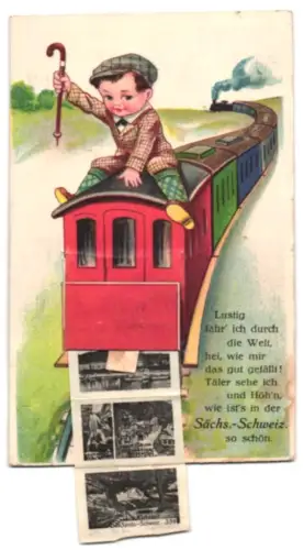 Leporello-AK Rathen /Sächs. Schweiz, Waltersdorfer Mühle, Basteibrücke und Gasthaus auf dem Brand