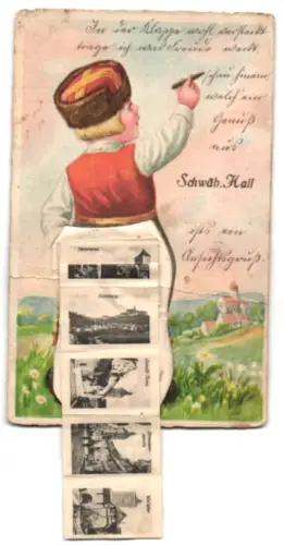 Leporello-AK Schwäb. Hall, Panorama, Kuranlagen und Weilertor