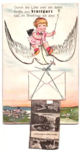 Leporello-AK Stuttgart, Neuer Hauptbahnhof, Altes Schloss und Johanneskirche