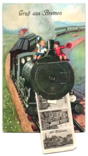 Leporello-AK Bremen, Marktplatz, Freihafen und Rathaussaal