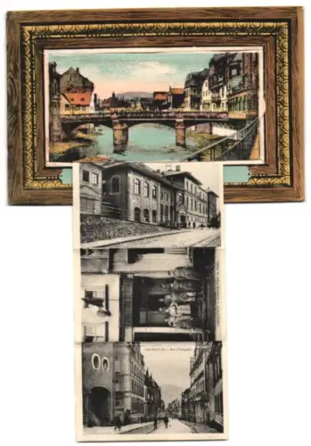 Leporello-AK Oberstein, Rue principale, La Gare, Le Pont sur le Nahe