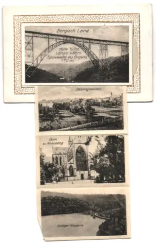 Leporello-AK Dabringhausen /Bergisch Land, Burg a. d. Wupper, Schwebebahn Elberfeld-Barmen, Kaiser Wilhelmbrücke