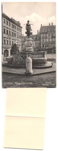 Leporello-AK Leipzig, Hotel Wartburg am Mädgebrunnen, leeres Leporello