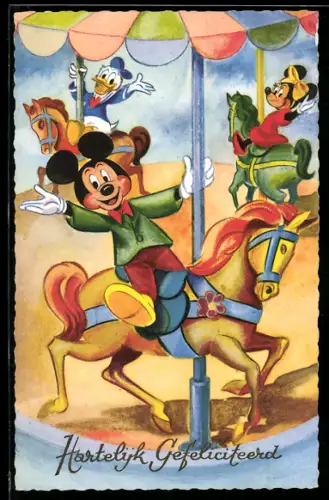 AK Mickey Mouse und Donald Duck auf einem Karussell