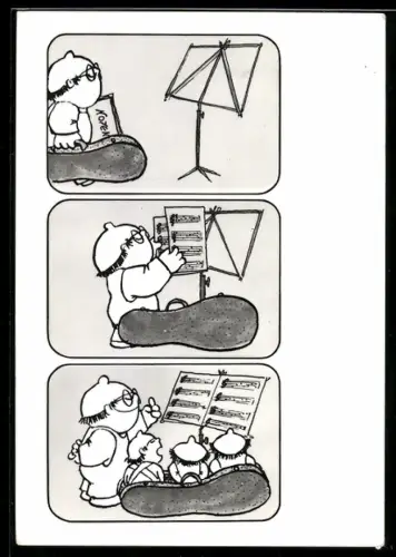 AK Mainzelmännchen im Geigenkoffer, Bilderfolge