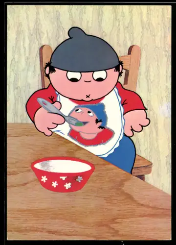 AK Mainzelmännchen am Tischen sitzend