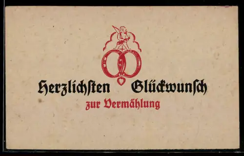 AK Engel mit Eheringen u. Herz-Anhänger, Glückwunsch zur Vermählung