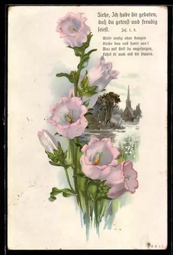 AK Siehe, Ich habe dir geboten..., Glockenblume, Seepartie mit Kirche