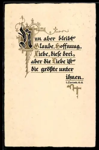 AK Nun aber bleibt Glaube, Hoffnung, Liebe..., Bibelzitat, Ornamente