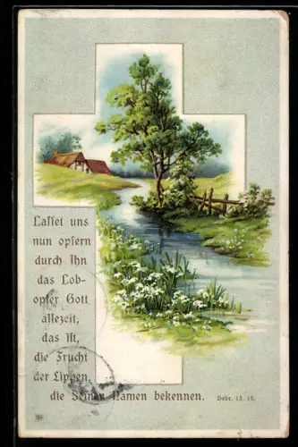 AK Lasset uns nun opfern..., Bibelspruch, Flusspartie
