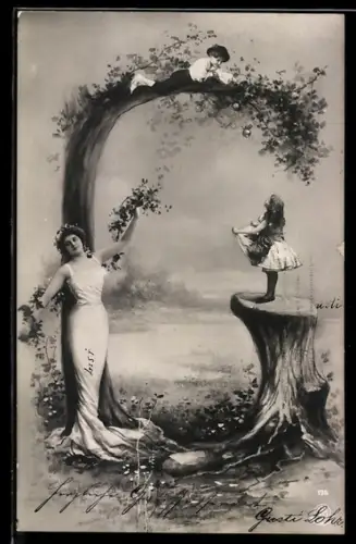 AK Buchstabe G, Mädchen fängt Äpfel mit ihrem Rock auf