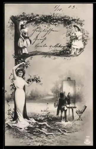 Foto-AK NPG, Buchstabe P, Frau mit Mädchen und Blumen