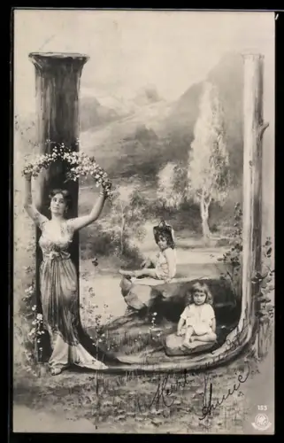 AK Mutter mit ihren Kindern am Buchstaben U