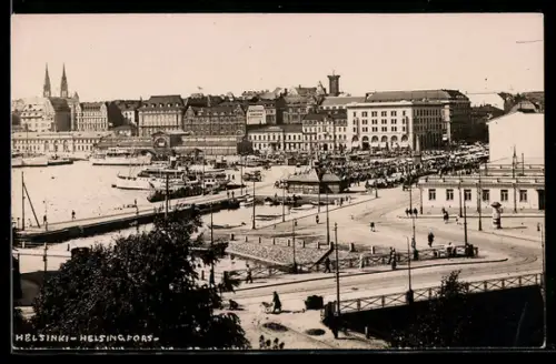AK Helsinki / Helsingfors, Ortspartie am Hafen, Dampfer