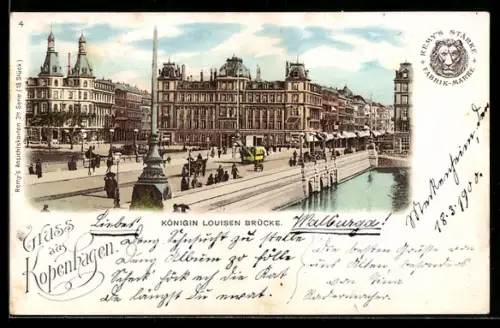 Lithographie Kopenhagen, Königin Louisen Brücke, Remy`s Stärke