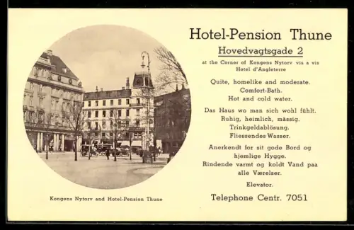 AK Kopenhagen, Kongens Nytorv and Hotel-Pension Thune, Hovedvagtsgade 2