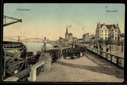 AK Düsseldorf, Rheinwerft, Teilansicht mit Uferpartie
