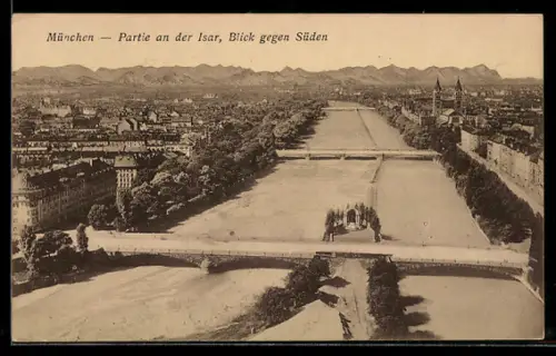 AK München, Partie an der Isar, Blick gegen Süden