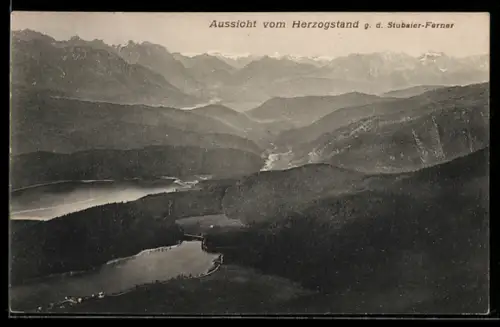 AK Kochel, Aussicht vom Herzogstand, Stubaier-Ferner, Seenlandschaft