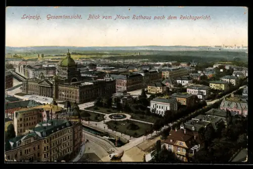 AK Leipzig, Gesamtansicht, Blick vom Neuen Rathaus nach dem Reichsgericht